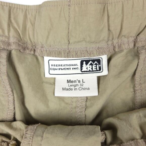 REI 100% Nylon 6.5 Inch Cargo Shorts Belted Utility Windbreaker Mens Large Khaki - Picture 2 of 6